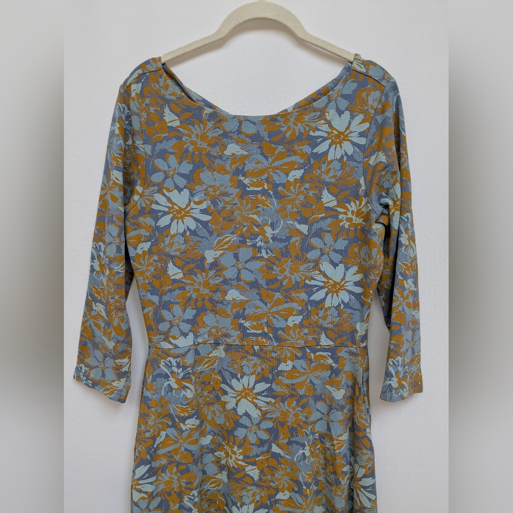 Pact Floral Scoop-Neck Midi Dress in Blue and Mustard - Picture 2 of 12